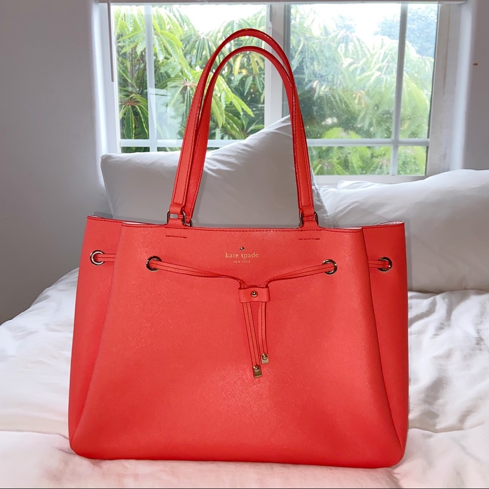 Kate Spade orange tote bag with gold hardware
